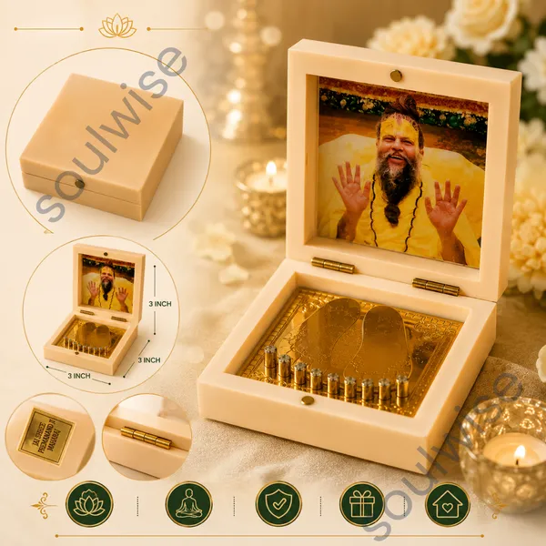 Shree_Premanand_Ji_Maharaj_Golden_Paduka_With_Photo_Frame_Box_Premium_Spiritual_Showpiece_For_Home_Temple_Office_Pooja_Room_3X3_Inch
