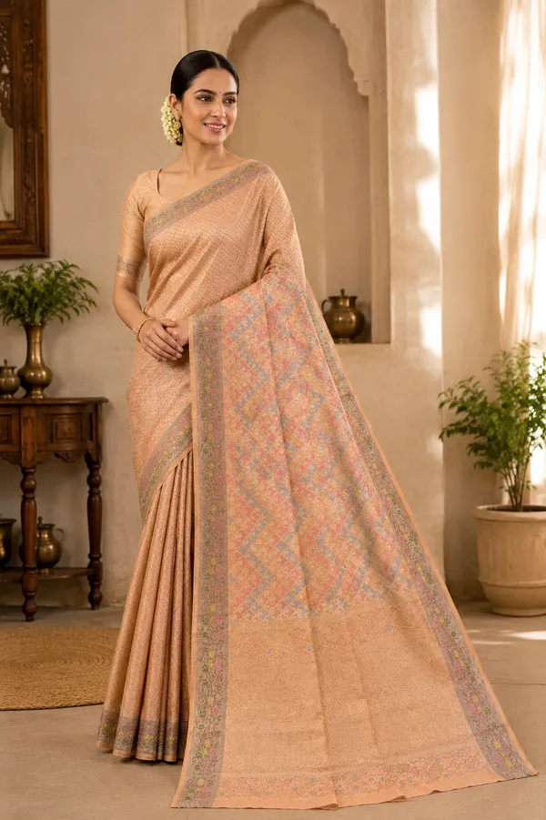 Light_Peach_Cotton_Weave_Saree_For_Women