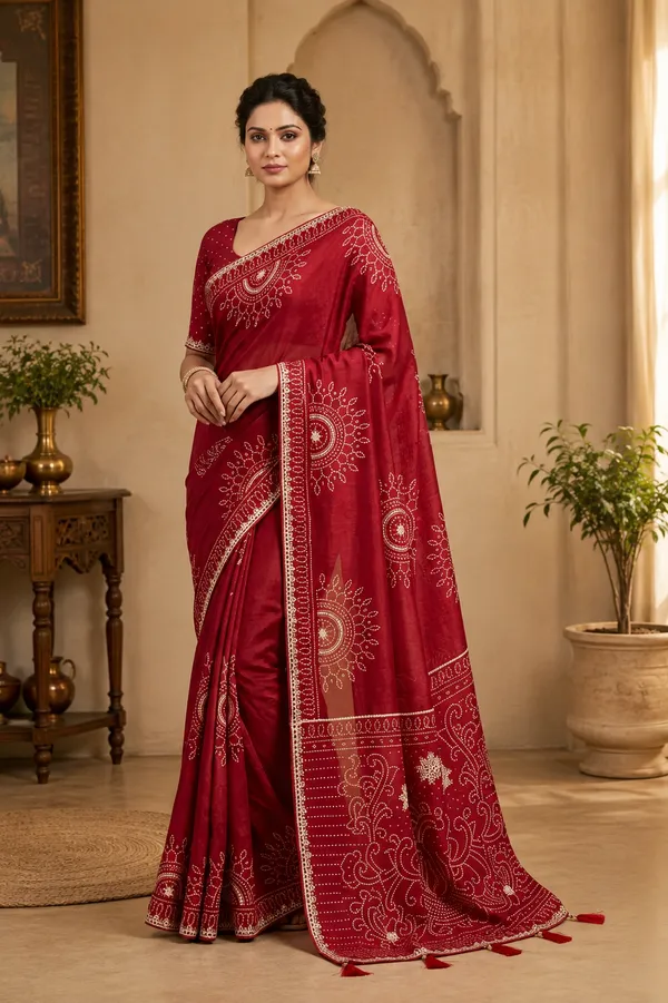 Red_Pure_Gajji_Silk_Hand_Gotta_Work_Saree_For_Women