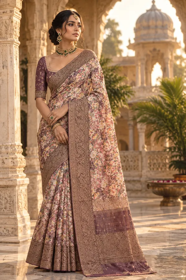 Berry_Wine_Cotton_Weave_Saree_For_Women