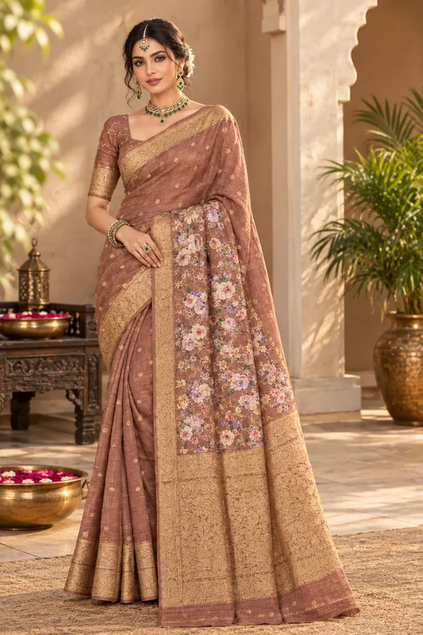 Cocoa_Brown_Cotton_Weave_Saree_For_Women
