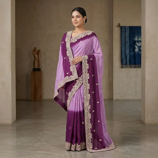 Purple_And_Dark_Pink_Chinon_Zari_Work_With_Diamonds_Saree_For_Women
