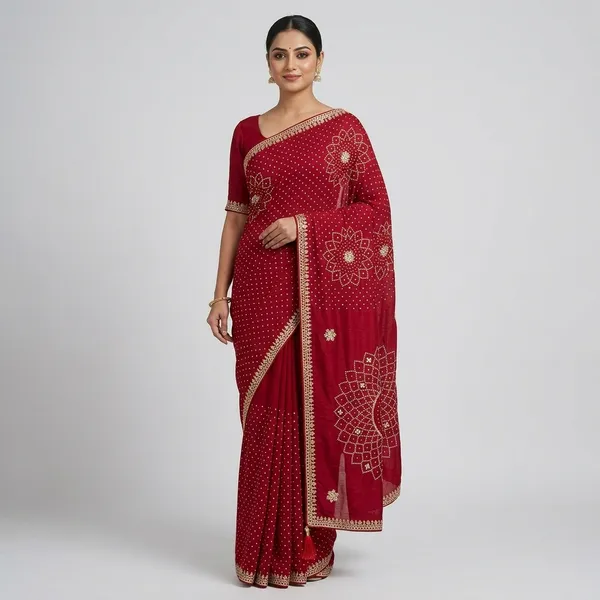 Red_Pure_Gajji_Silk_Hand_Gotta_Work_Saree_For_Women