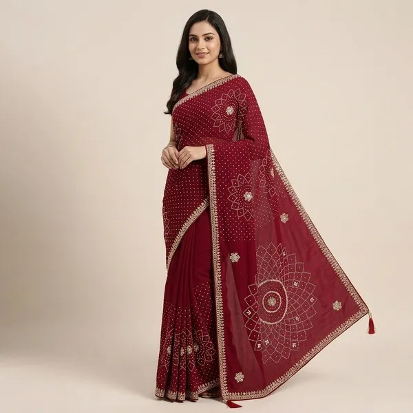 Red_Pure_Gajji_Silk_Hand_Gotta_Work_Saree_For_Women