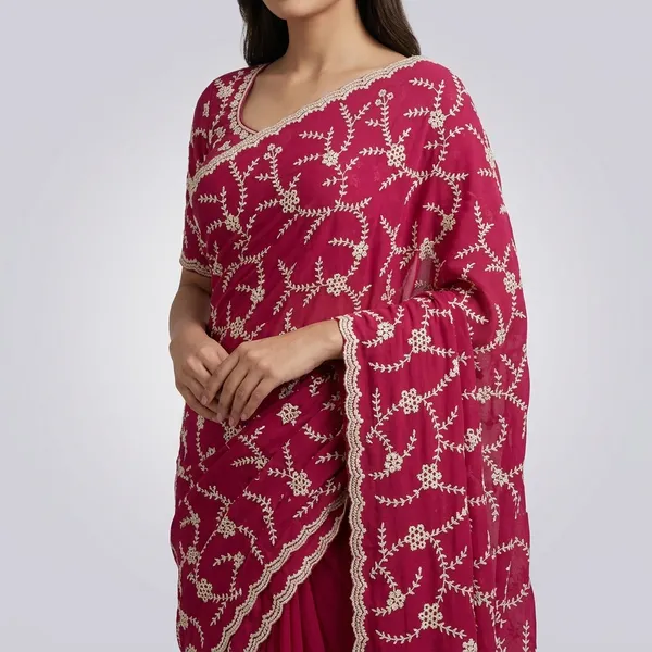 Dark_Pink_Georgette_Zari_Work_Saree_For_Women