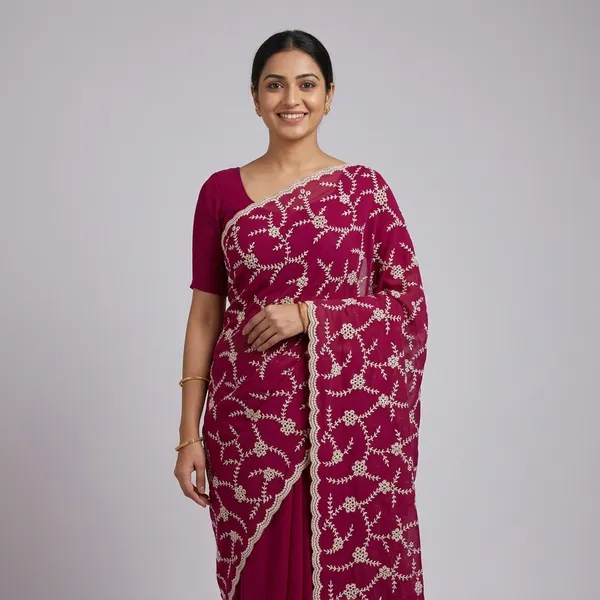 Dark_Pink_Georgette_Zari_Work_Saree_For_Women
