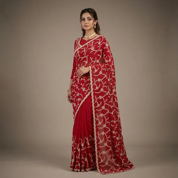Red_Georgette_Zari_Work_Saree_For_Women