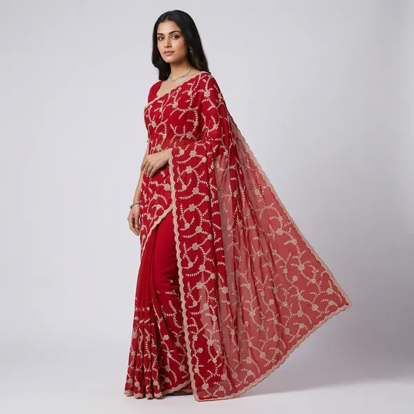 Red_Georgette_Zari_Work_Saree_For_Women