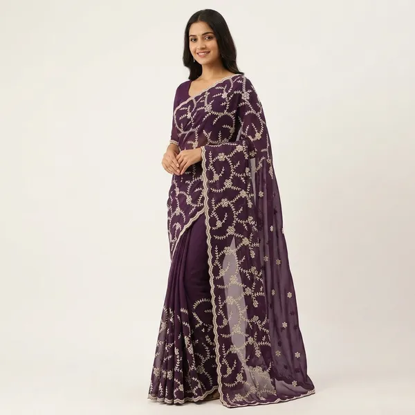 Purple_Georgette_Zari_Work_Saree_For_Women