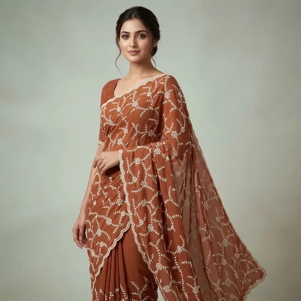 Brown_Georgette_Zari_Work_Saree_For_Women