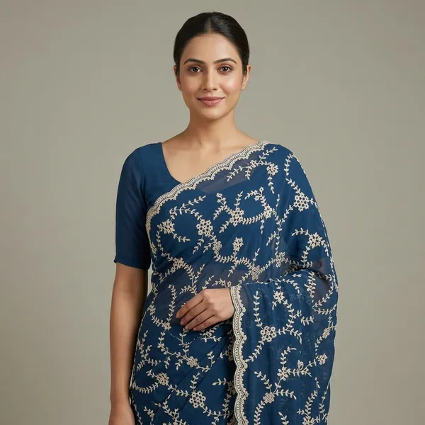 Blue_Georgette_Zari_Work_Saree_For_Women