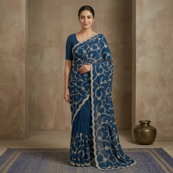 Blue_Georgette_Zari_Work_Saree_For_Women