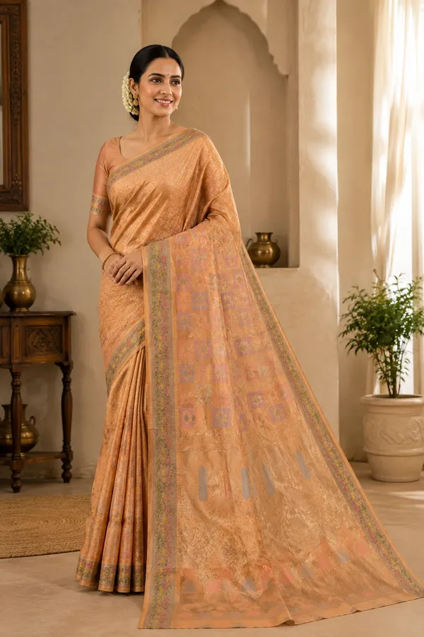 Light_Peach_Cotton_Weave_Saree_For_Women