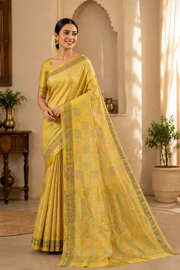 Golden_Yellow_Cotton_Weave_Saree_For_Women