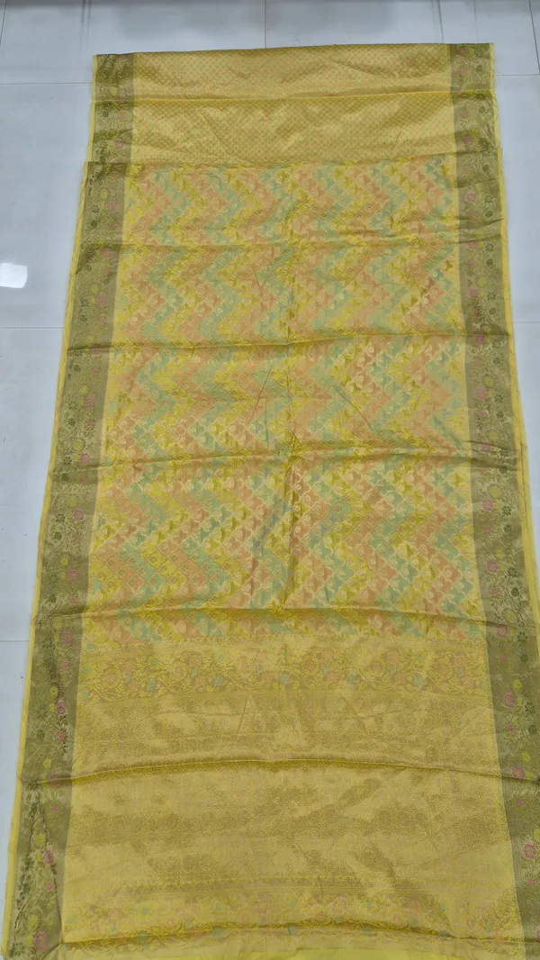 Golden_Yellow_Cotton_Weave_Saree_For_Women