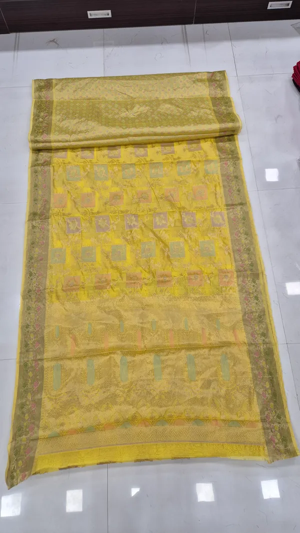 Golden_Yellow_Cotton_Weave_Saree_For_Women
