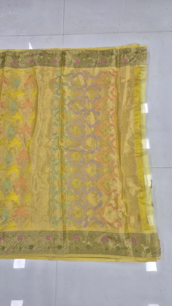 Golden_Yellow_Cotton_Weave_Saree_For_Women