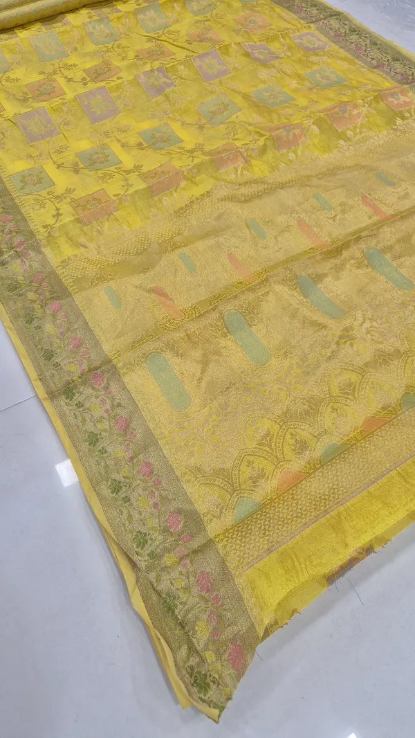 Golden_Yellow_Cotton_Weave_Saree_For_Women