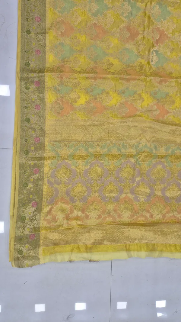 Golden_Yellow_Cotton_Weave_Saree_For_Women
