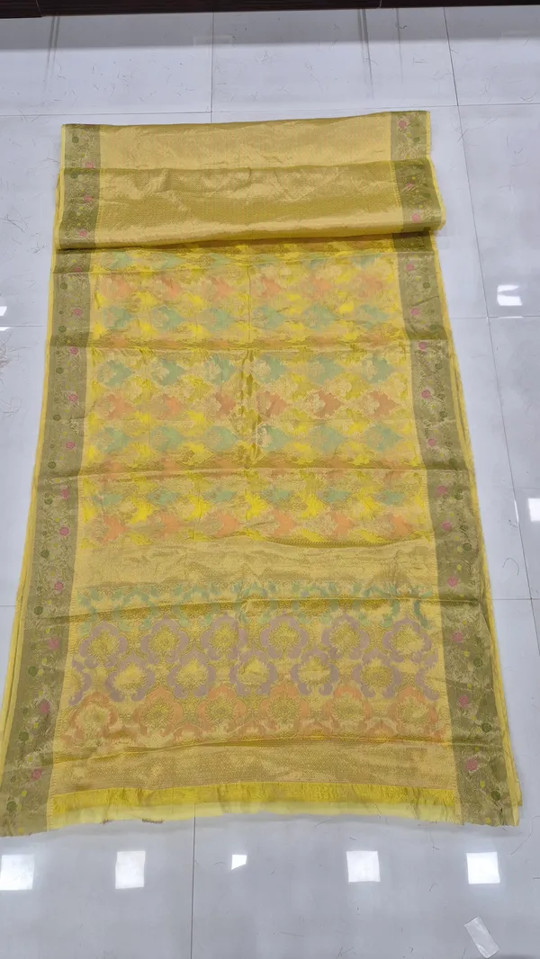 Golden_Yellow_Cotton_Weave_Saree_For_Women
