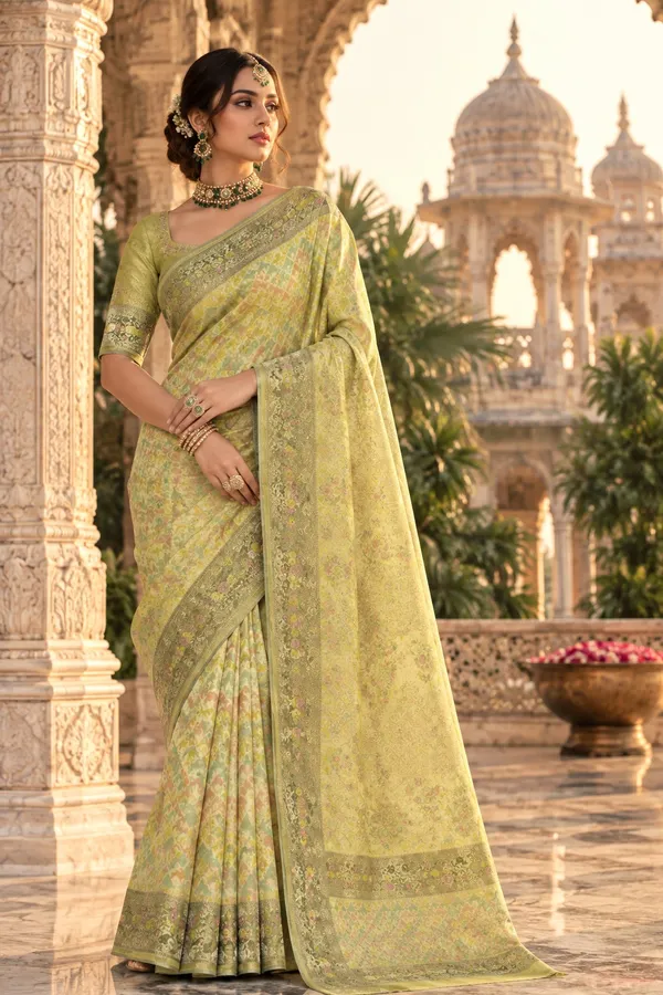 Golden_Yellow_Cotton_Weave_Saree_For_Women