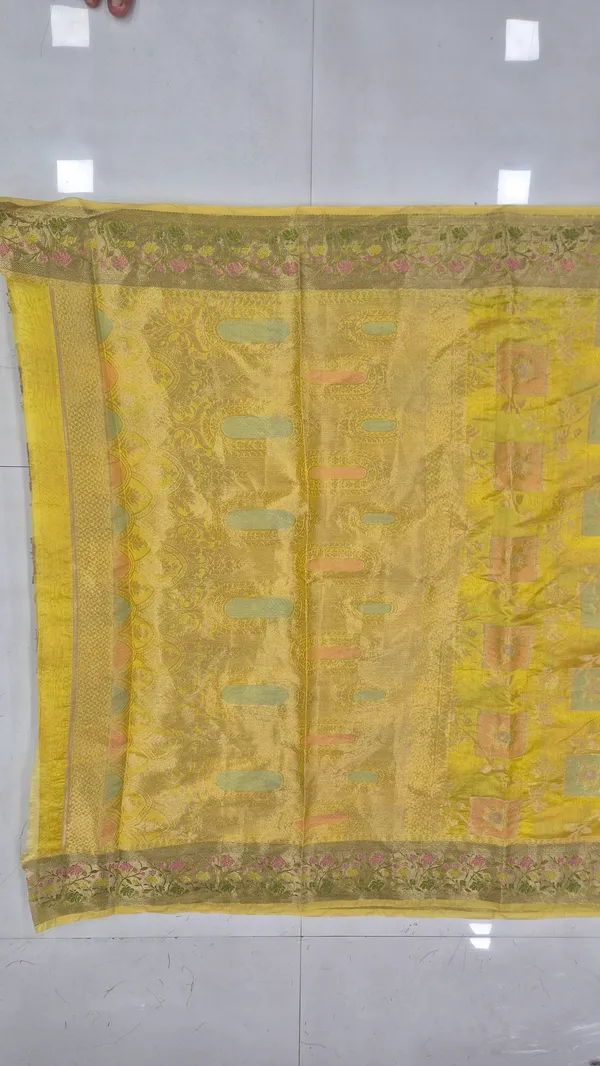 Golden_Yellow_Cotton_Weave_Saree_For_Women