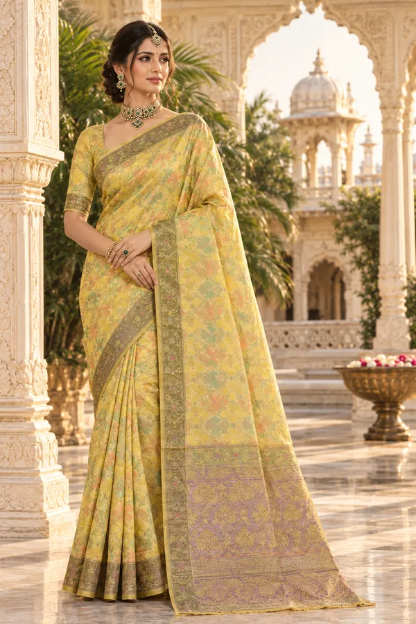Golden_Yellow_Cotton_Weave_Saree_For_Women