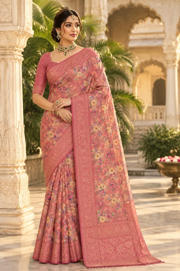 Rose_Pink_Cotton_Weave_Saree_For_Women