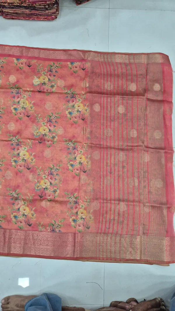 Peach_Pink_Cotton_Weave_Saree_For_Women