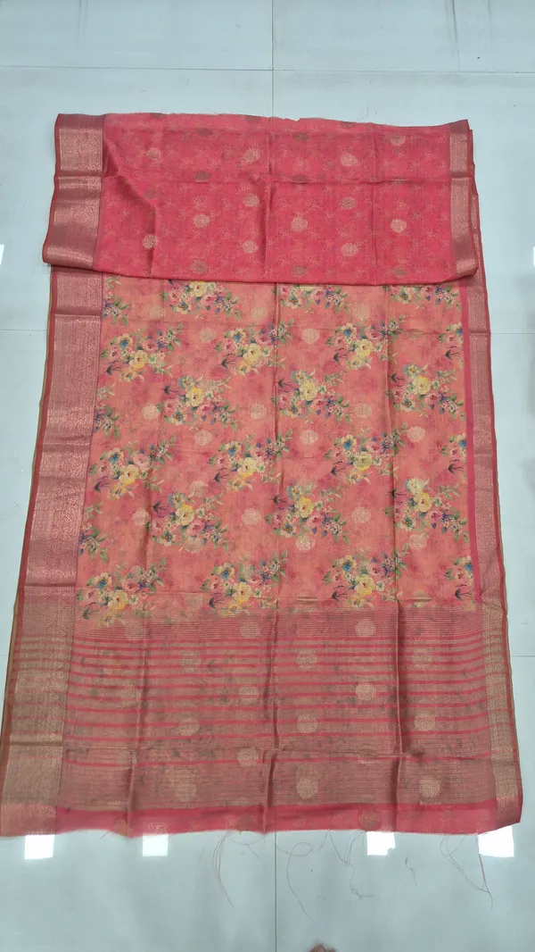 Peach_Pink_Cotton_Weave_Saree_For_Women