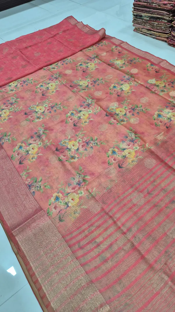Peach_Pink_Cotton_Weave_Saree_For_Women