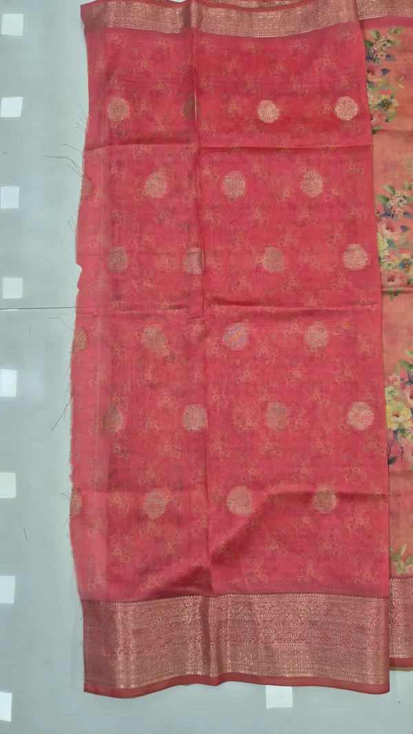 Peach_Pink_Cotton_Weave_Saree_For_Women