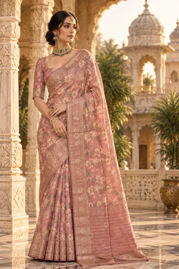 Rose_Pink_Cotton_Weave_Saree_For_Women