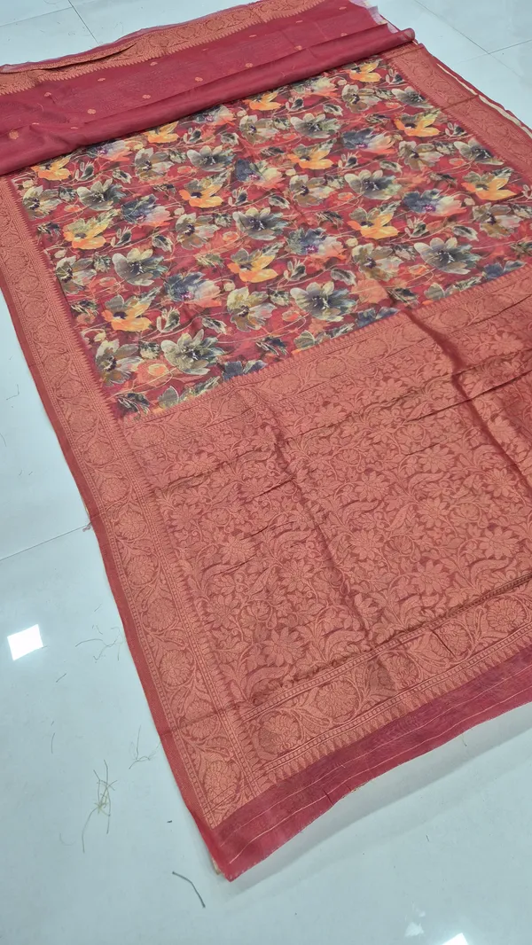 Rust_Red_Cotton_Weave_Saree_For_Women