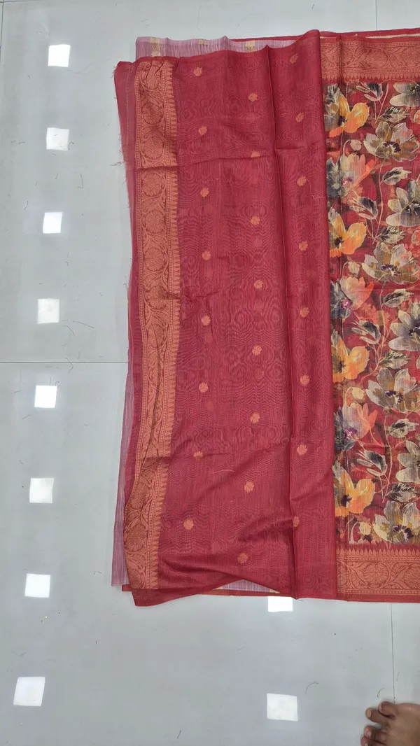 Rust_Red_Cotton_Weave_Saree_For_Women