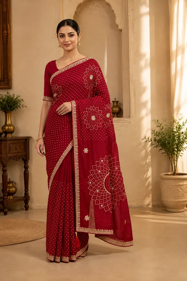 Red_Pure_Gajji_Silk_Hand_Gotta_Work_Saree_For_Women