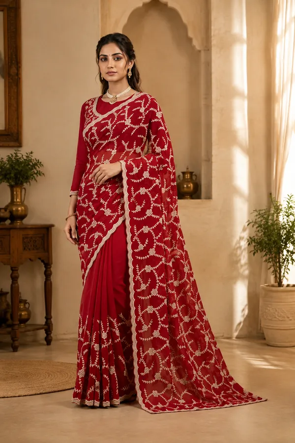 Red_Georgette_Zari_Work_Saree_For_Women