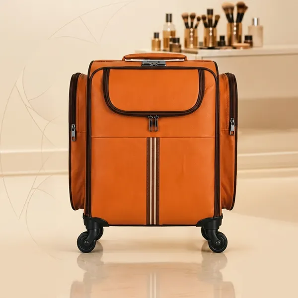 Orange_Pu_Leather_Makeup_Trolley_Case_For_Women