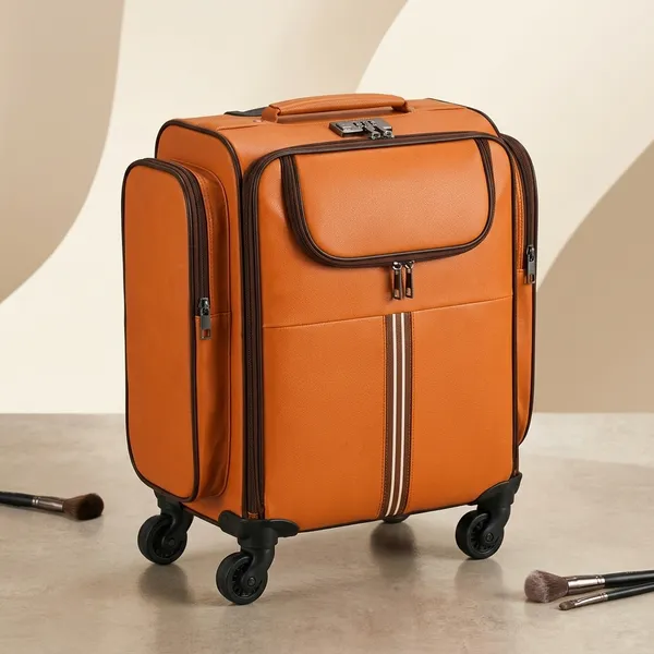 Orange_Pu_Leather_Makeup_Trolley_Case_For_Women