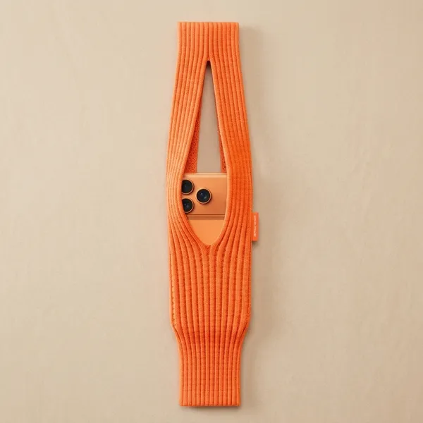 Orange_Ribbed_Textile_Crossbody_Phone_Sling_For_Unisex