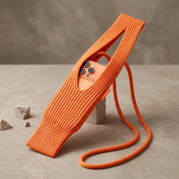 Orange_Ribbed_Textile_Crossbody_Phone_Sling_For_Unisex