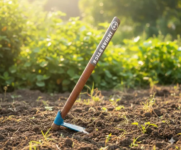 INDIAN_STICK_Ergonomic_Mini_Garden_Hoe_and_Cultivator,_Heavy_Duty_Steel_Blade_with_Durable_Wooden_Handle_for_Planting_and_Weeding