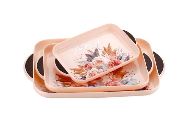 Plastic_Floral_Print_Rectangular_Serving_Tray_With_Handle_Set_Of_3