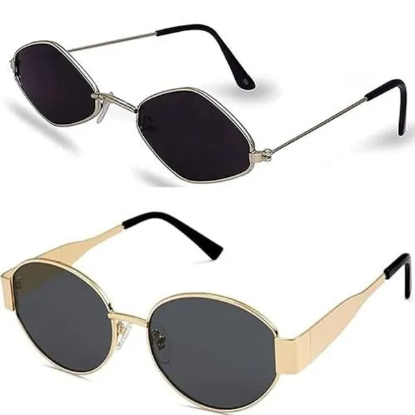 Unisex_Combo_Offer_Pack_Of_2_Shades_Unisex_Fashion_Sunglasses_Set_2_Pairs_Metal_Frame_Black_And_Silver