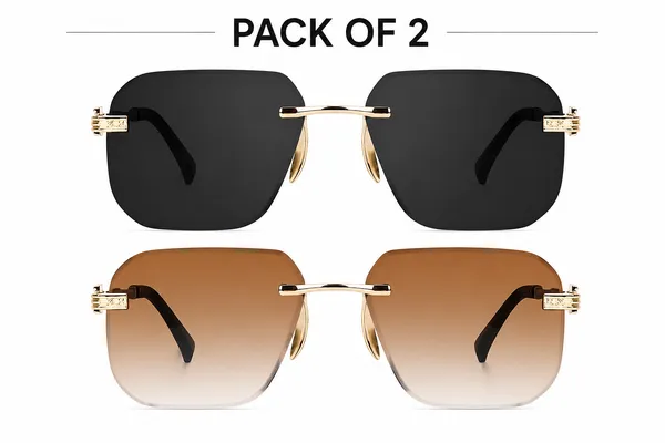 Uv_Protected_Square_Rimless_Sunglasses_For_Men_And_Women_Pack_Of_2