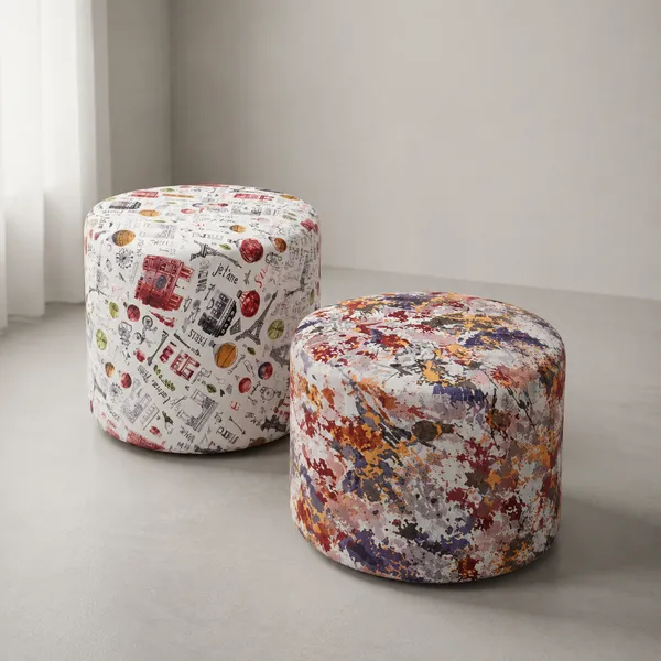 Pack_Of_2_Maroon_Eiffel_Tower_Printed_Upholstered_Round_Pouf_For_Home_Decor_Pack_of_2