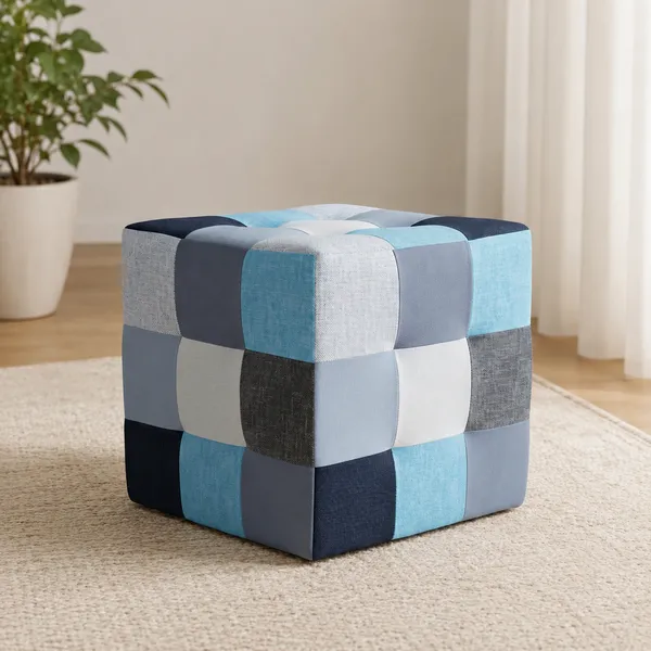 Blue_Patchwork_Pouf_For_Home_Decor