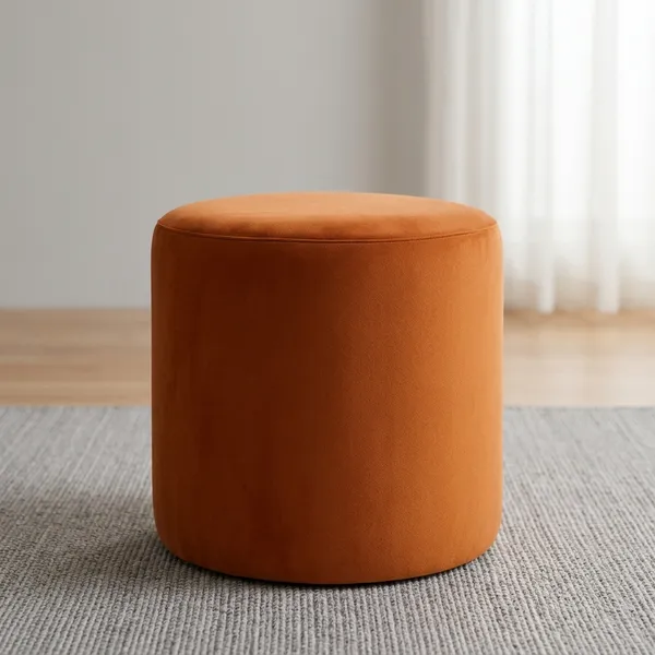 Solid_Orange_Upholstered_Round_Pouf_For_Home_Decor