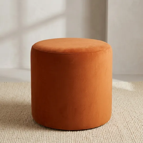Solid_Orange_Upholstered_Round_Pouf_For_Home_Decor
