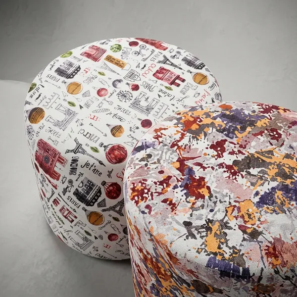 Pack_Of_2_Maroon_Eiffel_Tower_Printed_Upholstered_Round_Pouf_For_Home_Decor_Pack_of_2